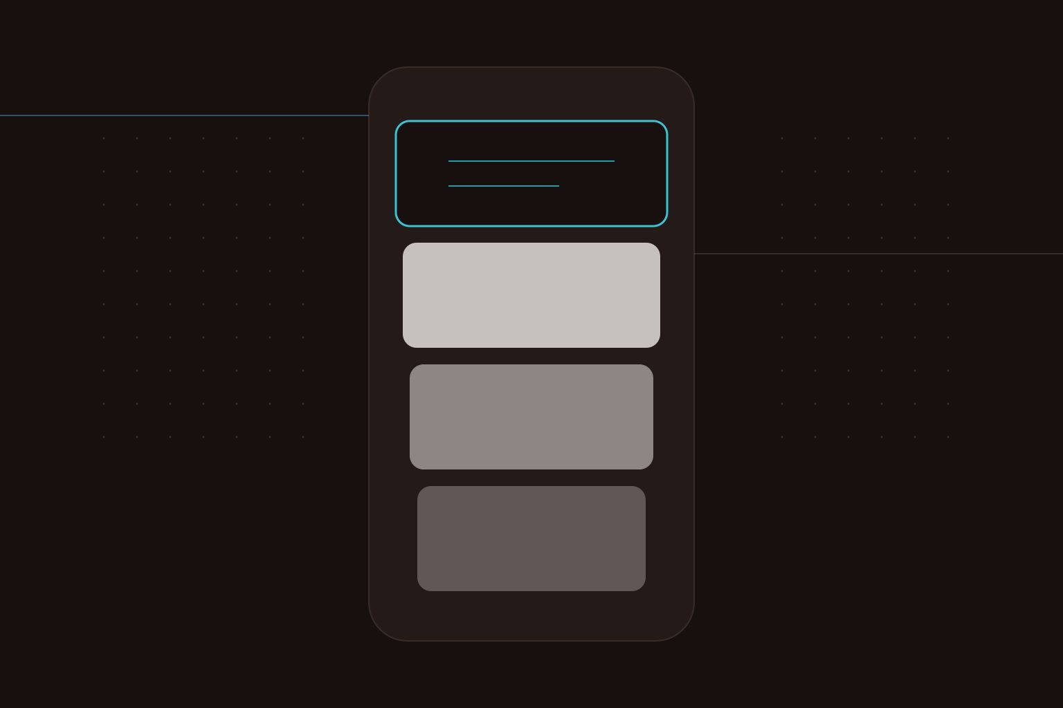 Abstract editorial artwork: a stack of card outlines inside a portrait frame, the topmost drawn in cyan and left empty.
